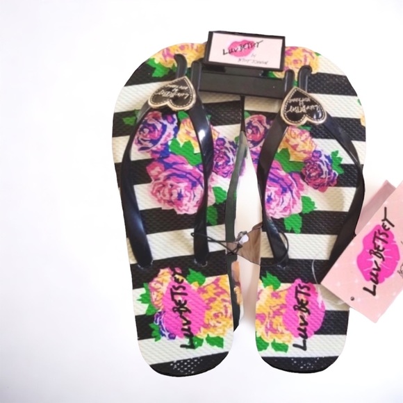 Betsy Johnson Flip Flops, Floral Stripe, New, 7 - Picture 5 of 5